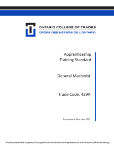 Apprenticeship Training Standards General Machinist