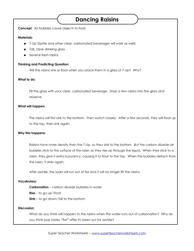 Dancing Raisins - Super Teacher Worksheets