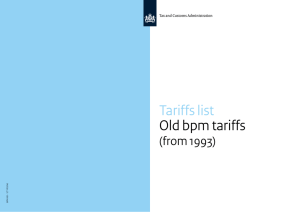 Tariffs list Old bpm tariffs