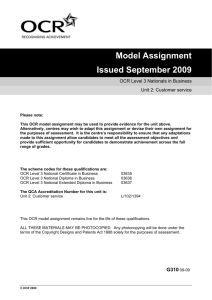 Model Assignment Issued September 2009