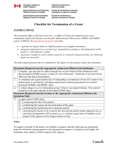 Checklist for Termination of a Grant