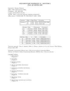 SYLLABUS FOR STATISTICS 13 - LECTURE 1