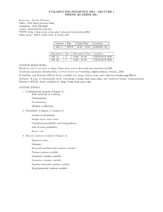 SYLLABUS FOR STATISTICS 100A - LECTURE 1