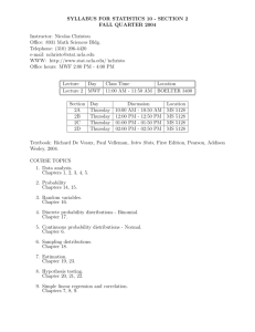 SYLLABUS FOR STATISTICS 10 - SECTION 2