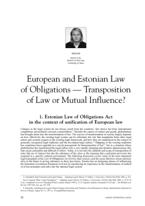European and Estonian Law of Obligations
