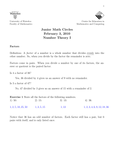 Junior Math Circles February 3, 2010 Number Theory I