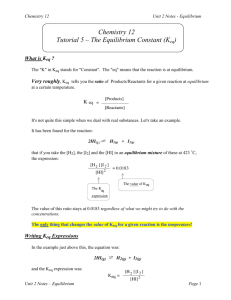 Chemistry 12 Tutorial 5 – The Equilibrium Constant (Keq)