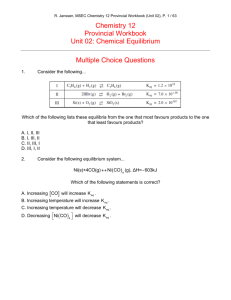 Chemistry 12 Provincial Workbook Unit 02: Chemical Equilibrium