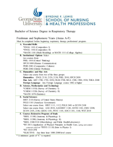 Bachelor of Science Degree in Respiratory Therapy Freshman and