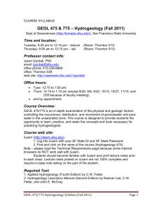 GEOL 475 & 775 – Hydrogeology (Fall 2011)