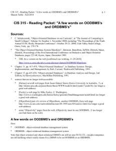 CIS 315 - Reading Packet: "A few words on OODBMS's and
