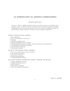 AN INTRODUCTION TO ADDITIVE COMBINATORICS Andrew