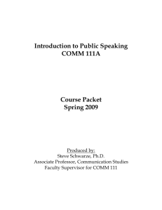 Introduction to Public Speaking COMM 111A Course Packet Spring