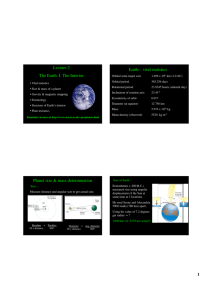Lecture 2 The Earth. I. The Interior Earth – vital statistics Planet size