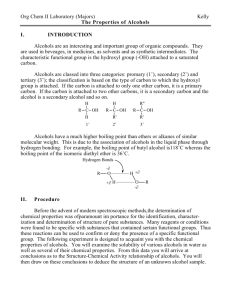 Org Chem II Laboratory (Majors) Kelly The Properties of Alcohols I