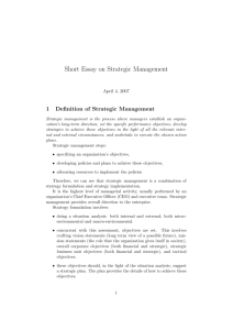 Short Essay on Strategic Management