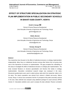 effect of structure specialization on strategic plan implementation in
