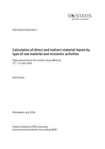 Calculation of direct and indirect material inputs by type of raw