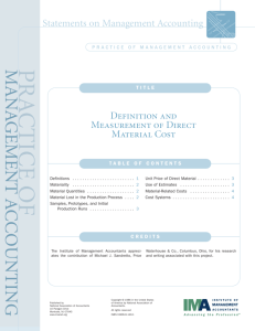 Definition and Measurement of Direct Material Cost