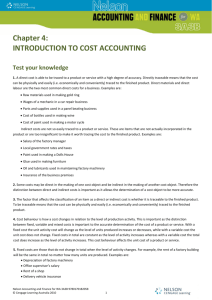 Chapter 4: INTRODUCTION TO COST ACCOUNTING