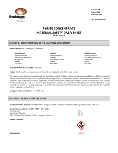 PYRITE CONCENTRATE MATERIAL SAFETY DATA SHEET