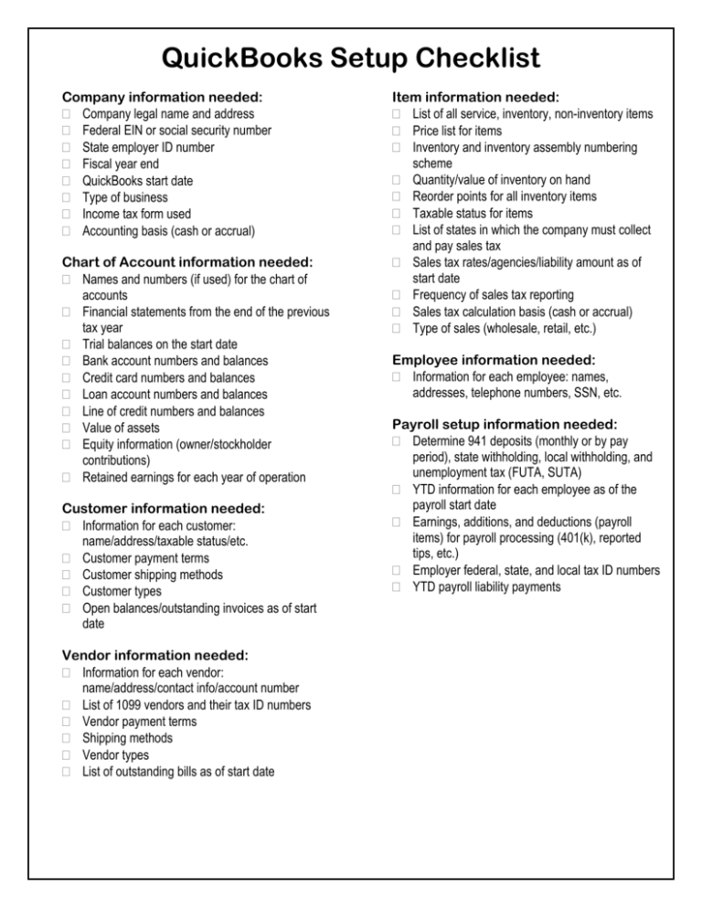 Quickbooks Setup Checklist Mhcc Small Business Development