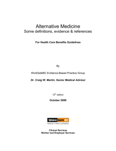 Alternative medicine: Some definitions, evidence