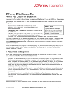JCPenney 401(k) Savings Plan Annual Fee Disclosure Statement