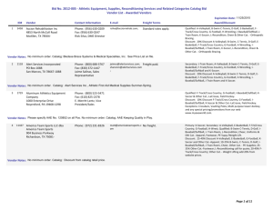 Bid No. 2012-005 - Athletic Equipment, Supplies, Reconditioning