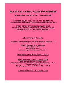 MLA STYLE: A SHORT GUIDE FOR WRITERS - Wor-Wic