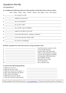 Question Words in English Worksheet