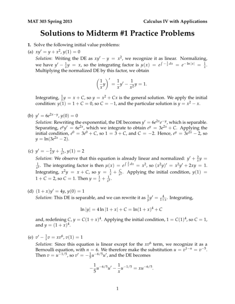 Solutions To Midterm 1 Practice Problems