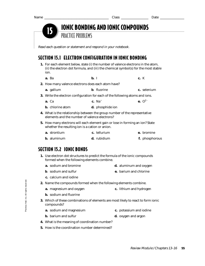 20 Ionic Bonding and Ionic Compounds Practice Problems Throughout Ionic Bonding Worksheet Answers