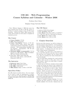 CIS 201 – Web Programming Course Syllabus and Calendar