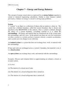 Chapter 7 – Energy and Energy Balances