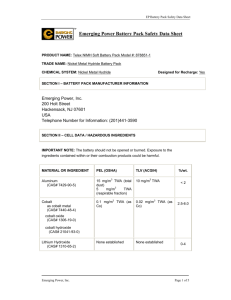 Emerging Power Battery Pack Safety Data Sheet