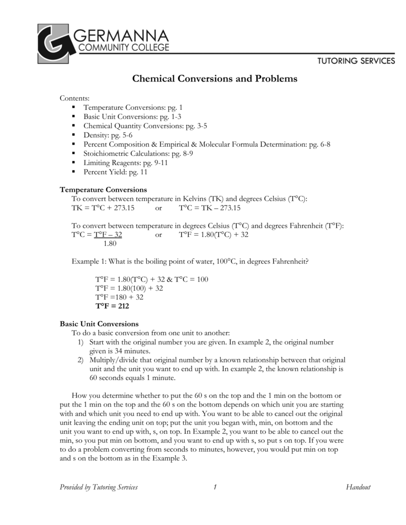 Chemical Conversions and Problems