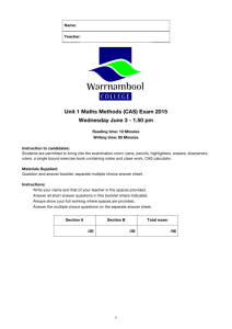 Unit 1 Maths Methods (CAS) Exam 2015 Wednesday June 3