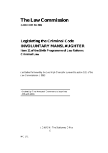 Legislating the Criminal Code: Involuntary Manslaughter