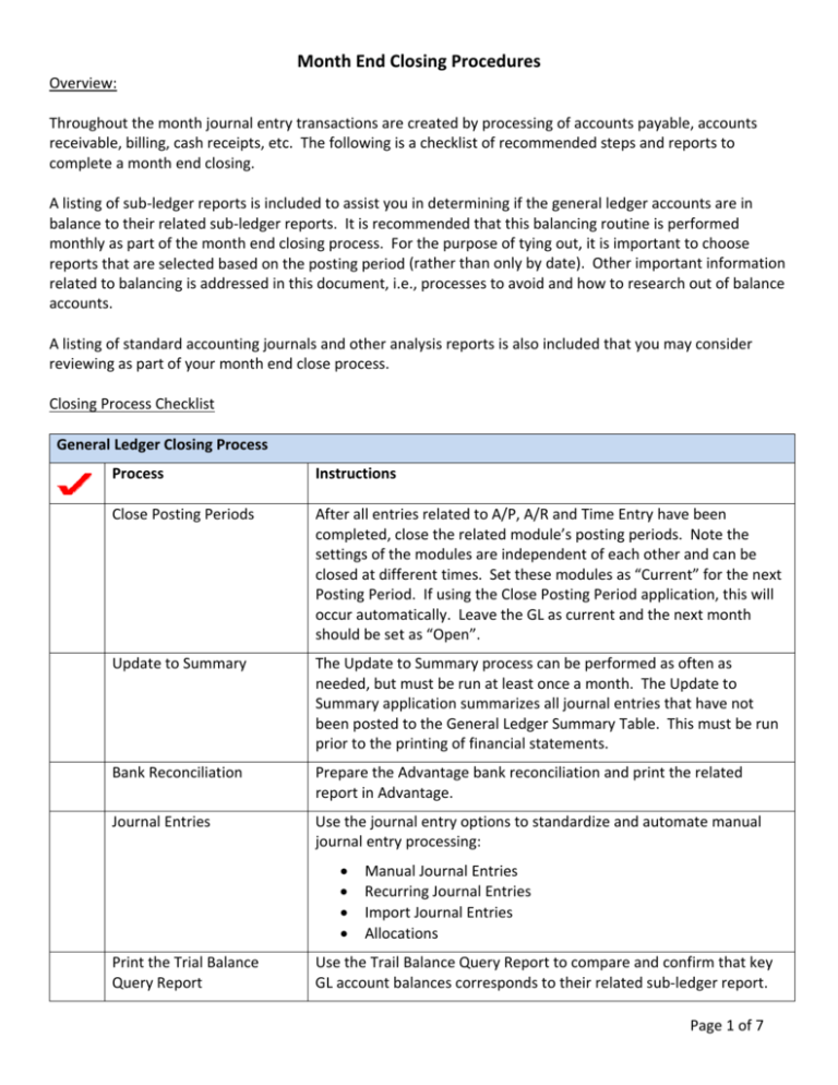 Month End Closing Procedures Month End Closing Procedures