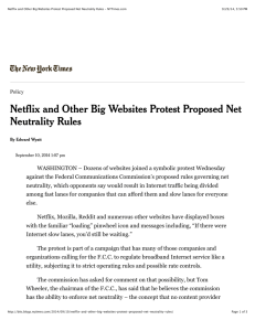 Netflix and Other Big Websites Protest Proposed Net Neutrality Rules