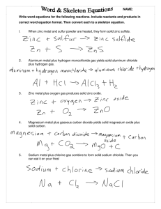 Write word equations for the following reactions. Include reactants