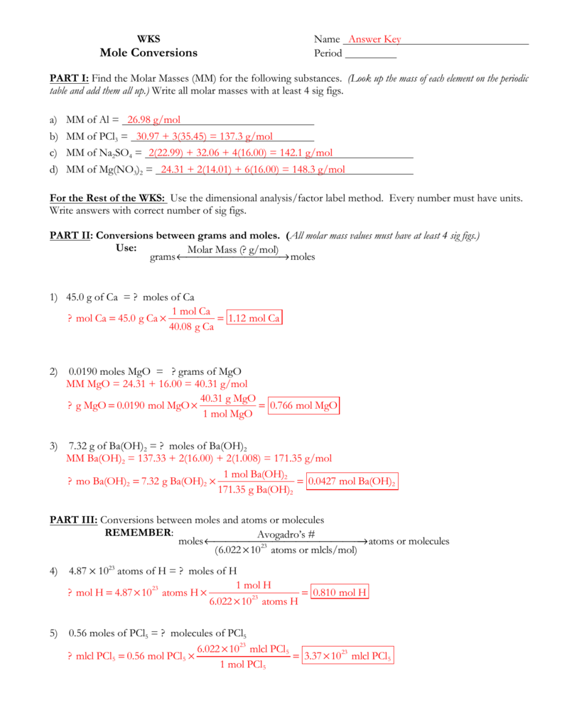 Dimensional Analysis Worksheet Answers