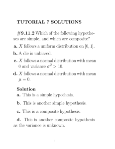 TUTORIAL 7 SOLUTIONS #9.11.2 Which of the following hypothe