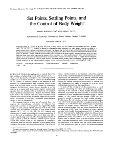 Set Points, Settling Points, and the Control of Body Weight 1
