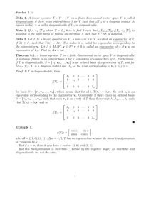 Section 5.1: Defn 1. A linear operator T : V → V on a finite