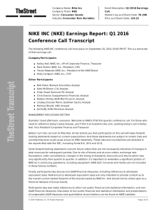 NIKE INC (NKE) Earnings Report: Q1 2016 Conference