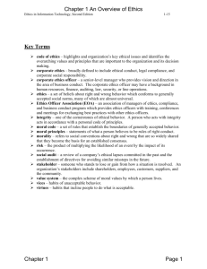 Key Terms Chapter 1 An Overview of Ethics Chapter 1 Page 1