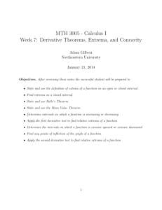 MTH 3005 - Calculus I Week 7: Derivative Theorems, Extrema, and