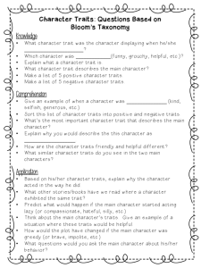 Character Traits: Bloom's Taxonomy Questions
